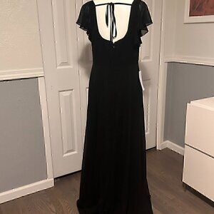 Azazie Bondi Black Chiffon Flutter Sleeve Maxi Dress - Size A12 (NWT)